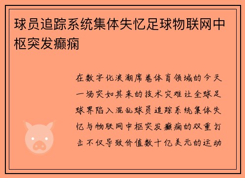 球员追踪系统集体失忆足球物联网中枢突发癫痫
